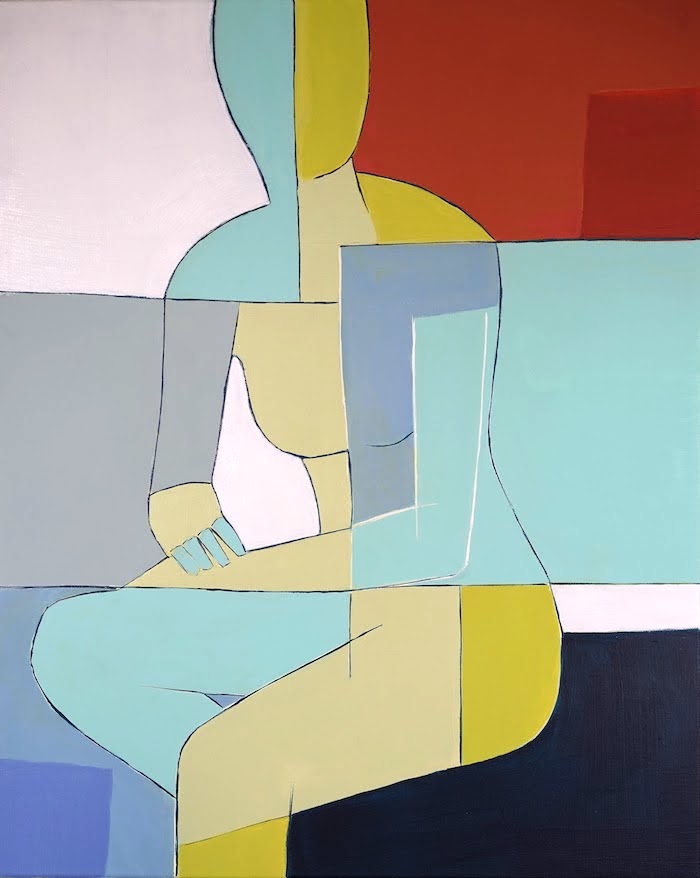 cubist style female with contrasting colors