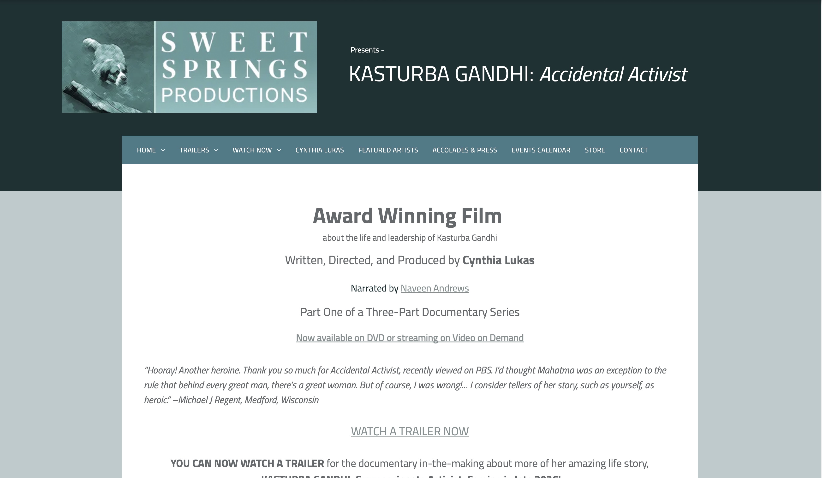 Kasturba Gandhi documentary website screenshot