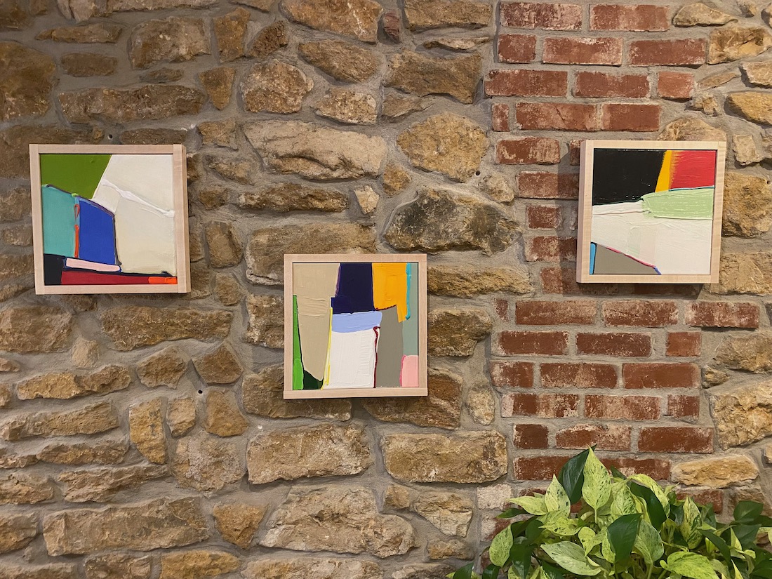 3 abstract paintings with color blocks